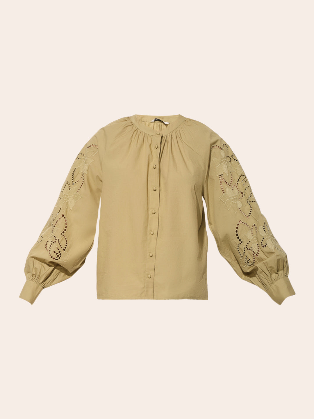 Green Embroidered Balloon Sleeves Top