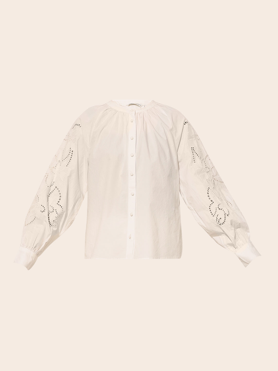 White Embroidered Balloon Sleeves Top