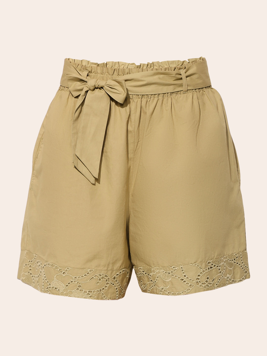 Green Embroidered Cotton Shorts
