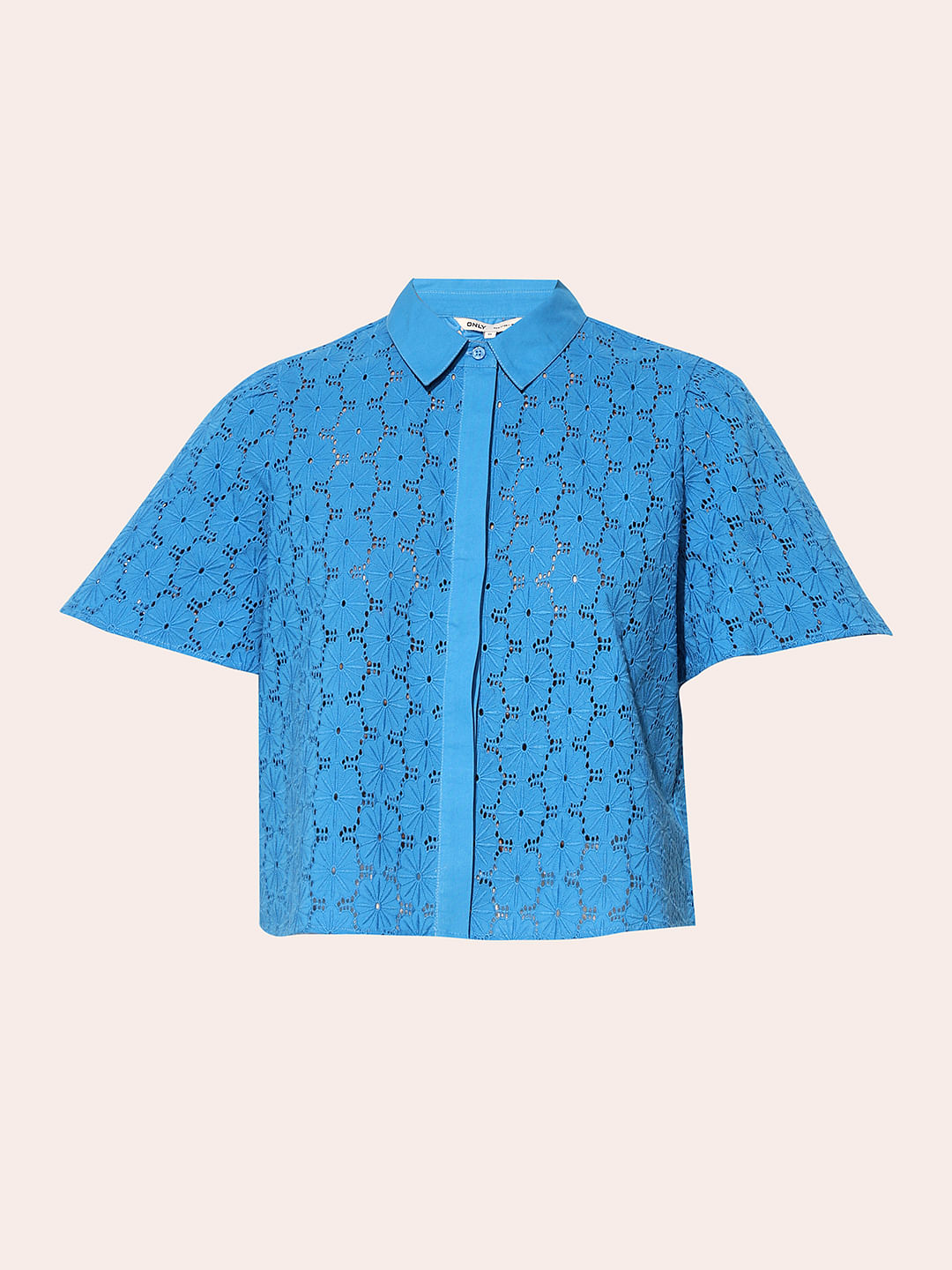 Blue Cotton Cropped Shirt