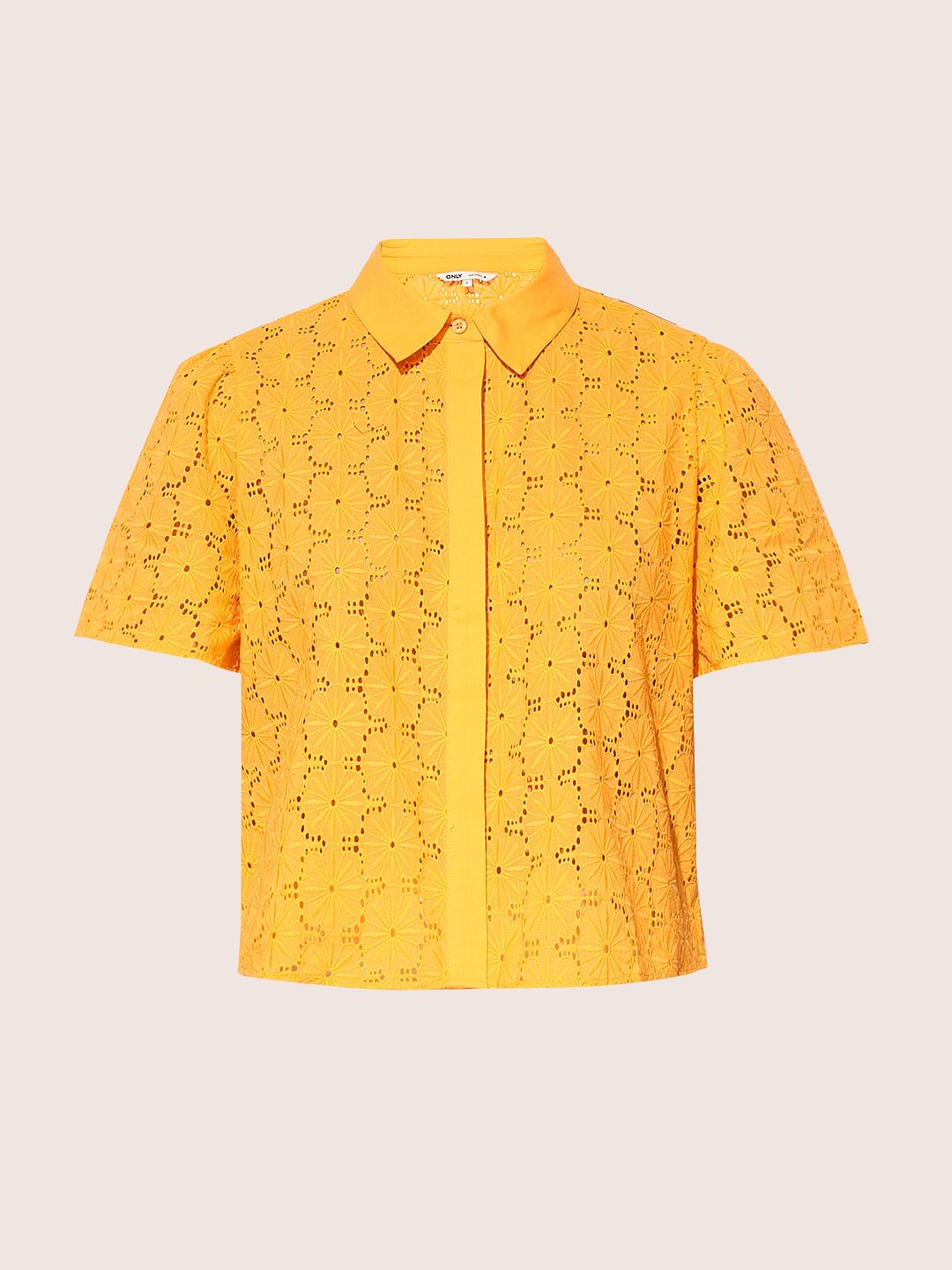 Yellow Schiffli Cotton Shirt
