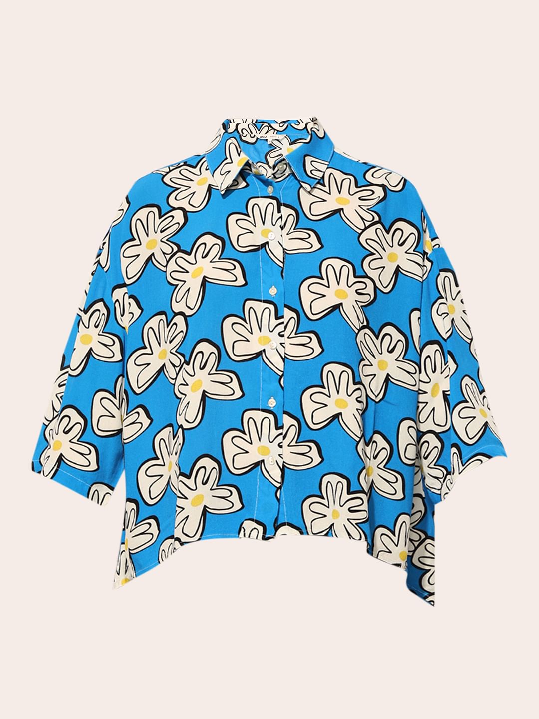 Blue Printed Oversized Viscose Shirt