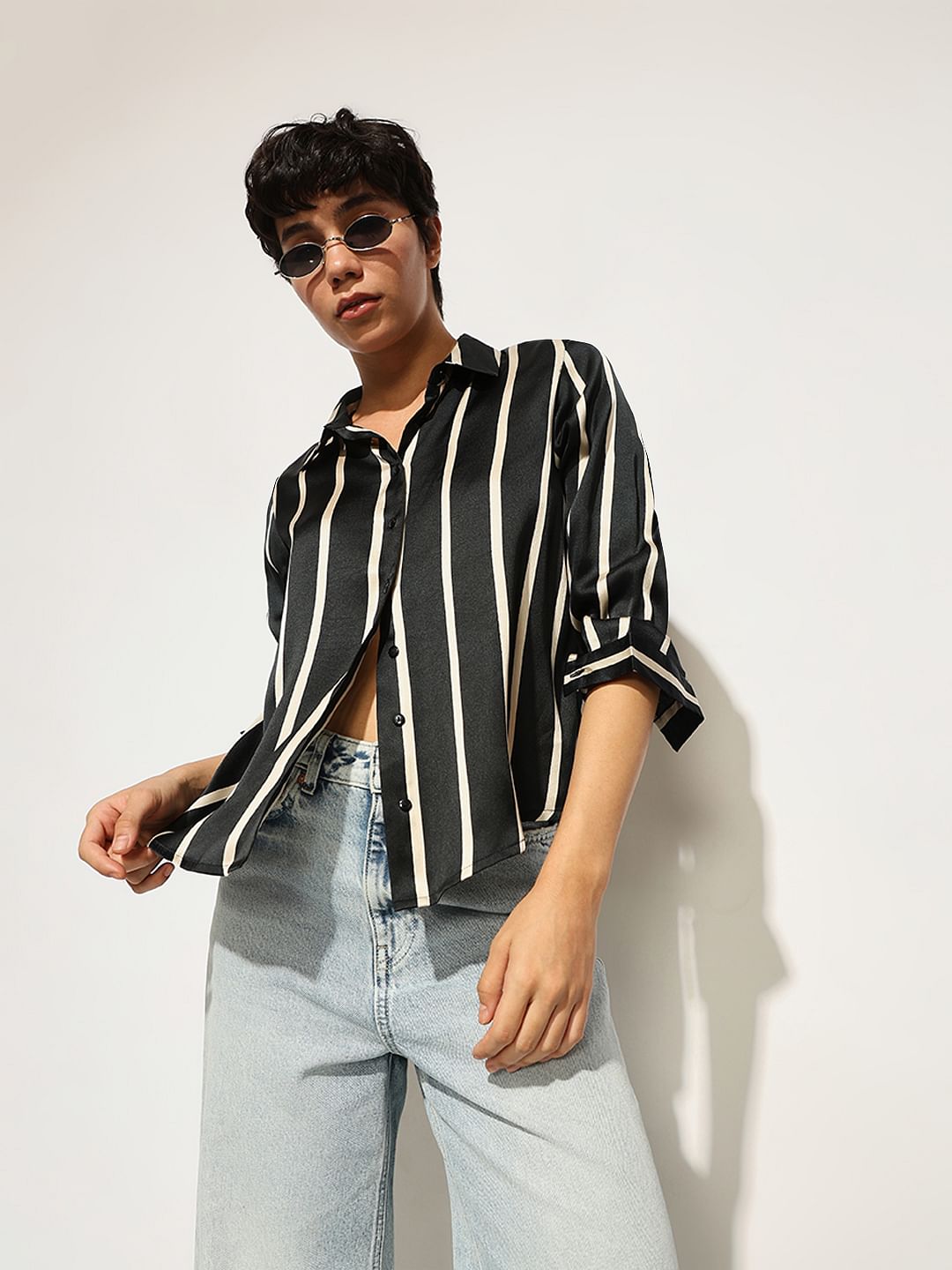 Black Striped Satin Shirt