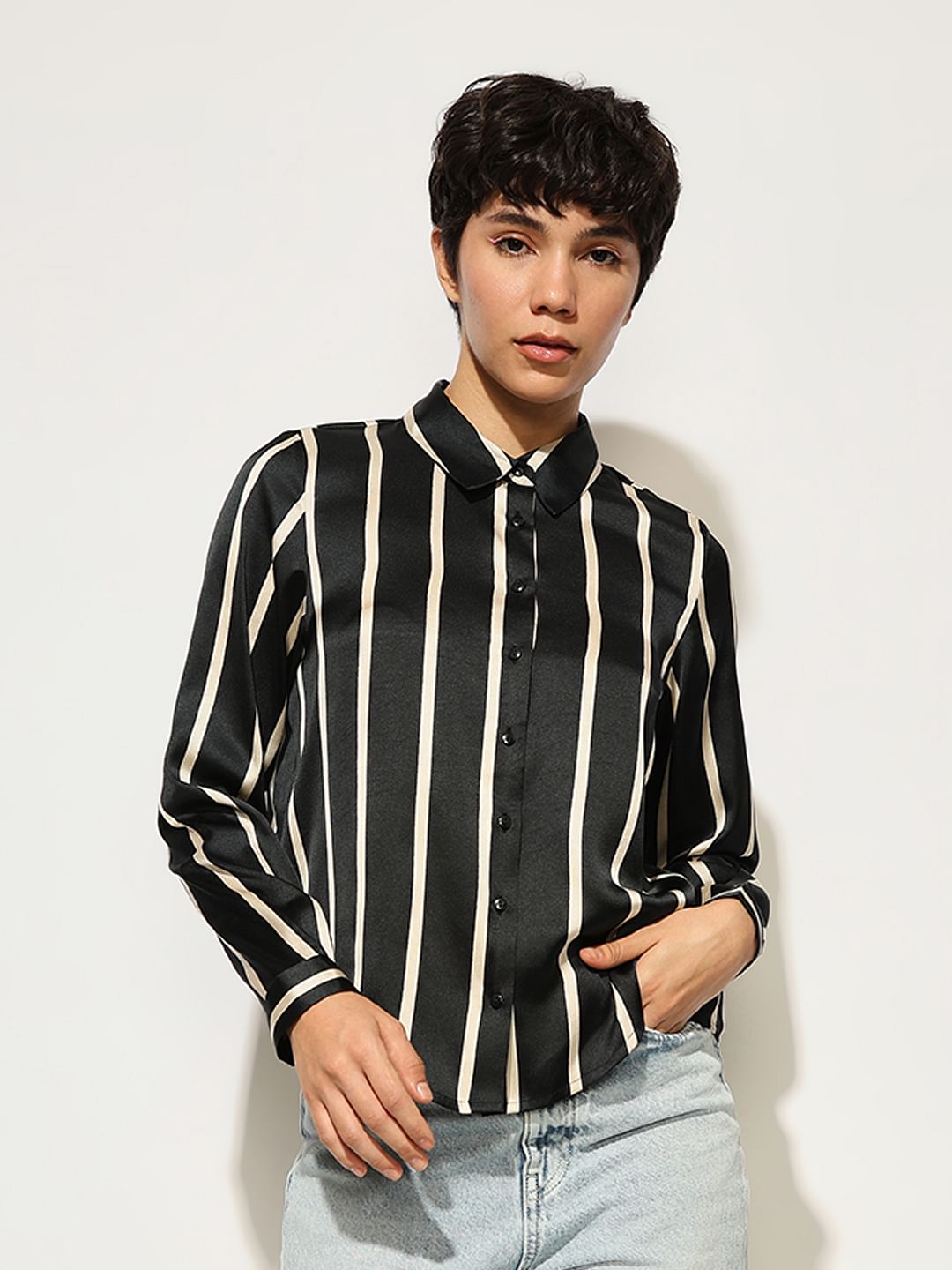 Black Striped Satin Shirt
