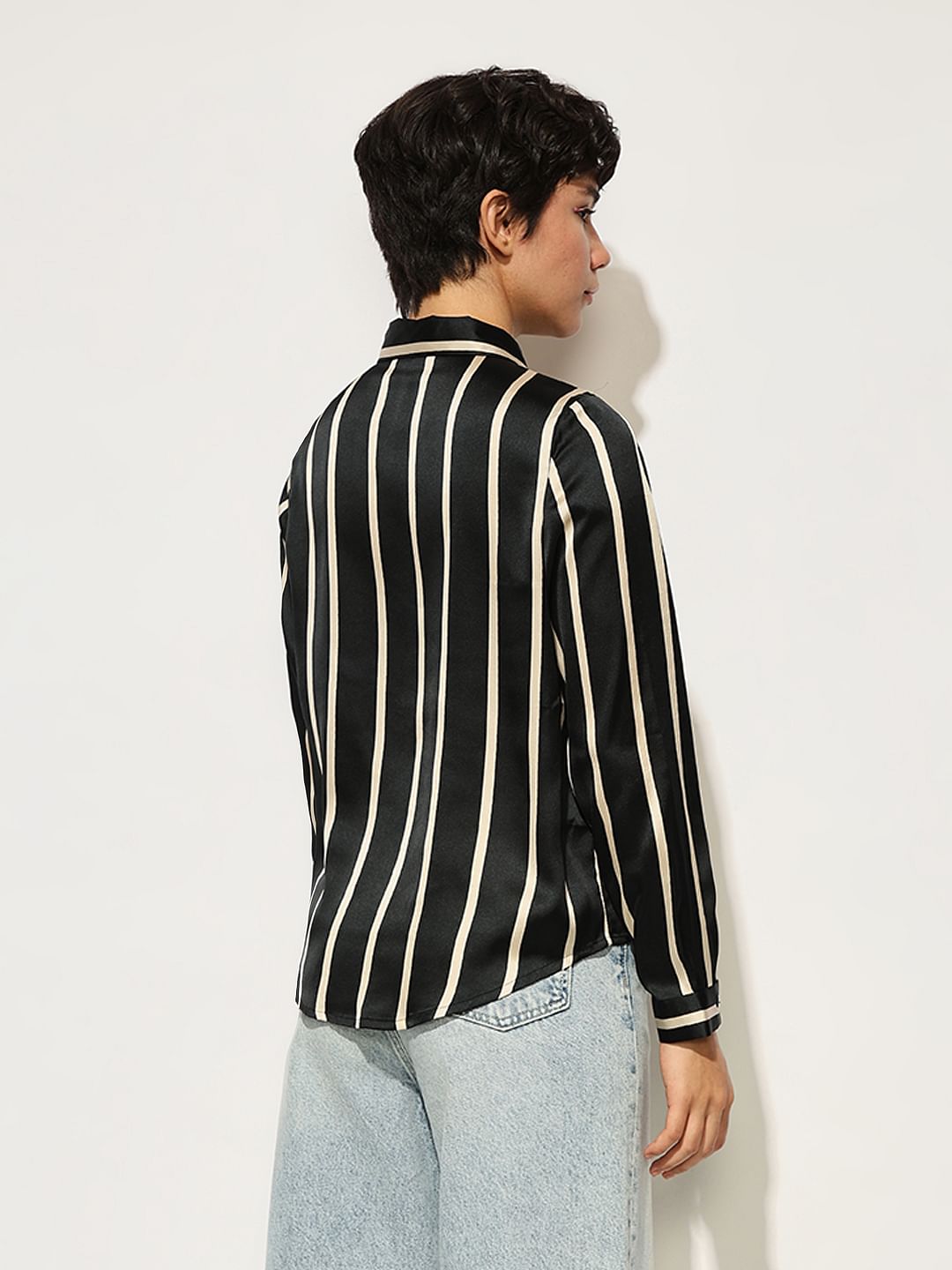 Black Striped Satin Shirt