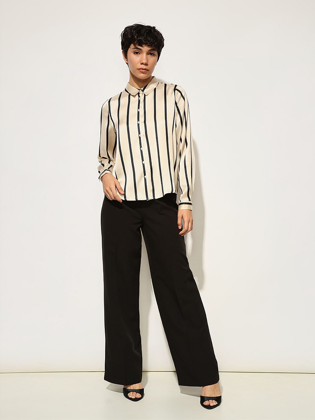 White Striped Satin Shirt