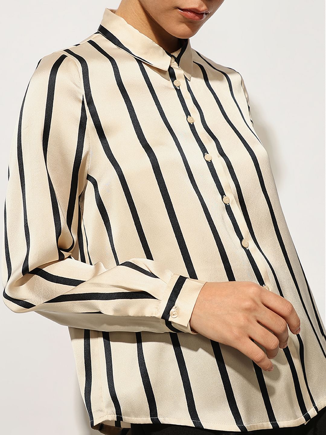 White Striped Satin Shirt