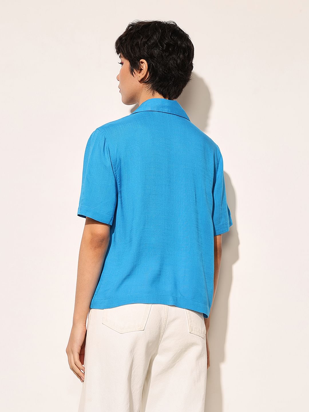 Blue Lapel Collar Viscose Shirt