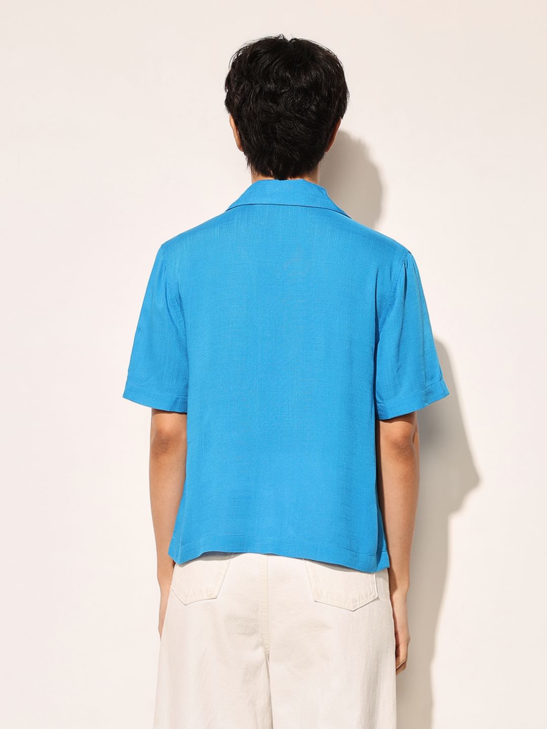 Blue Lapel Collar Viscose Shirt