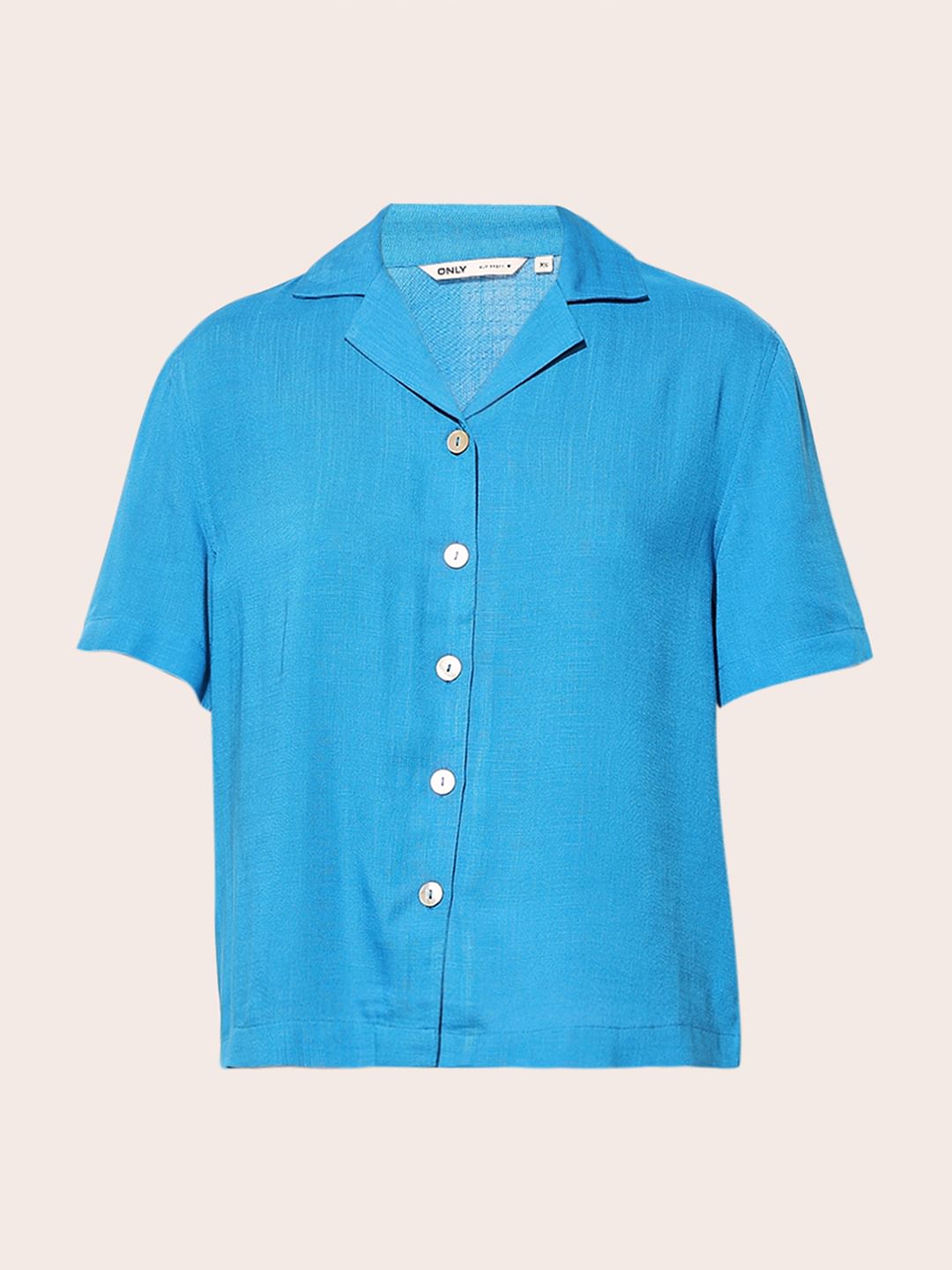 Blue Lapel Collar Viscose Shirt