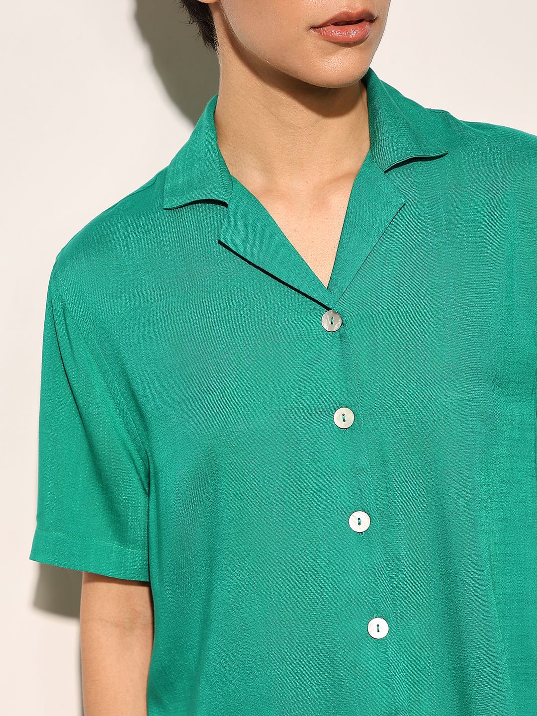 Green Lapel Collar Viscose Shirt