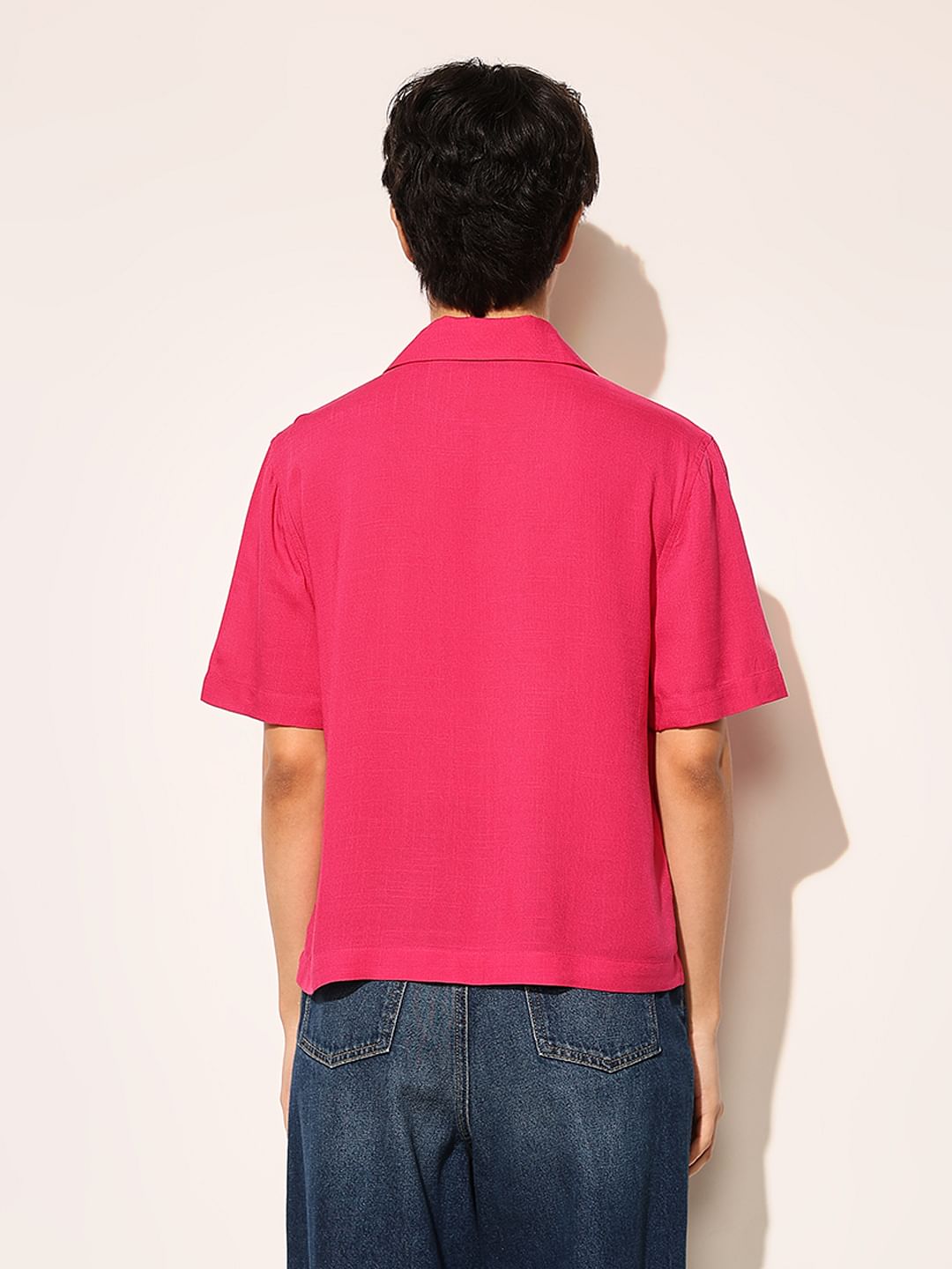 Pink Lapel Collar Viscose Shirt