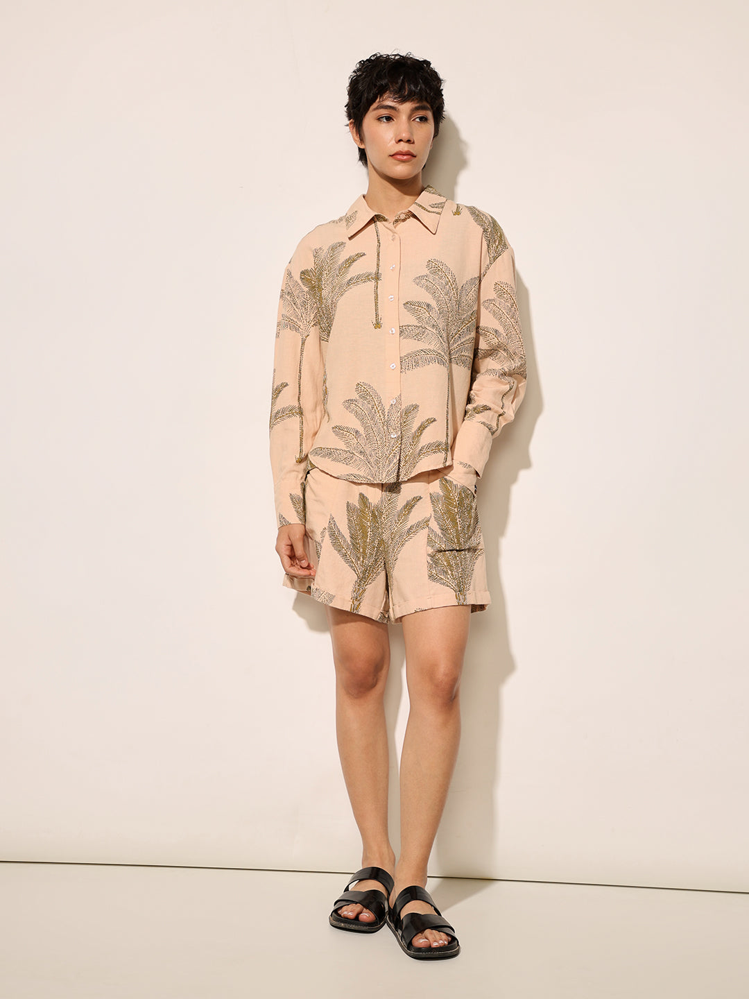 Peach Printed Co-ord Set Shirt