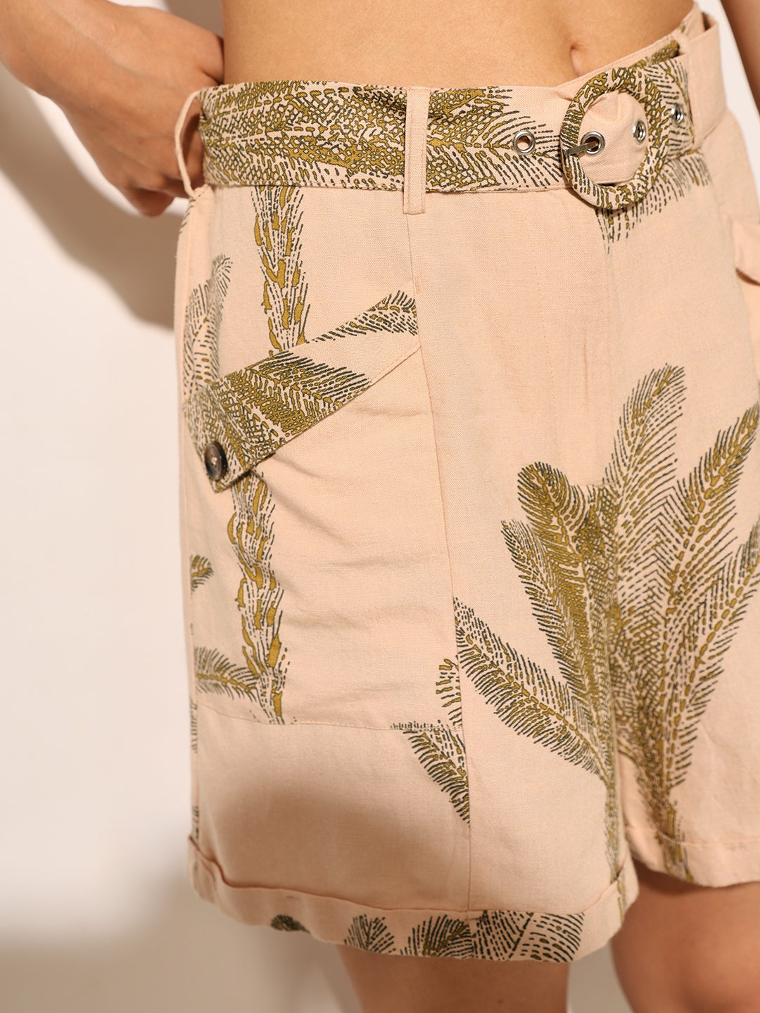 Peach Printed Co-ord Set Shorts