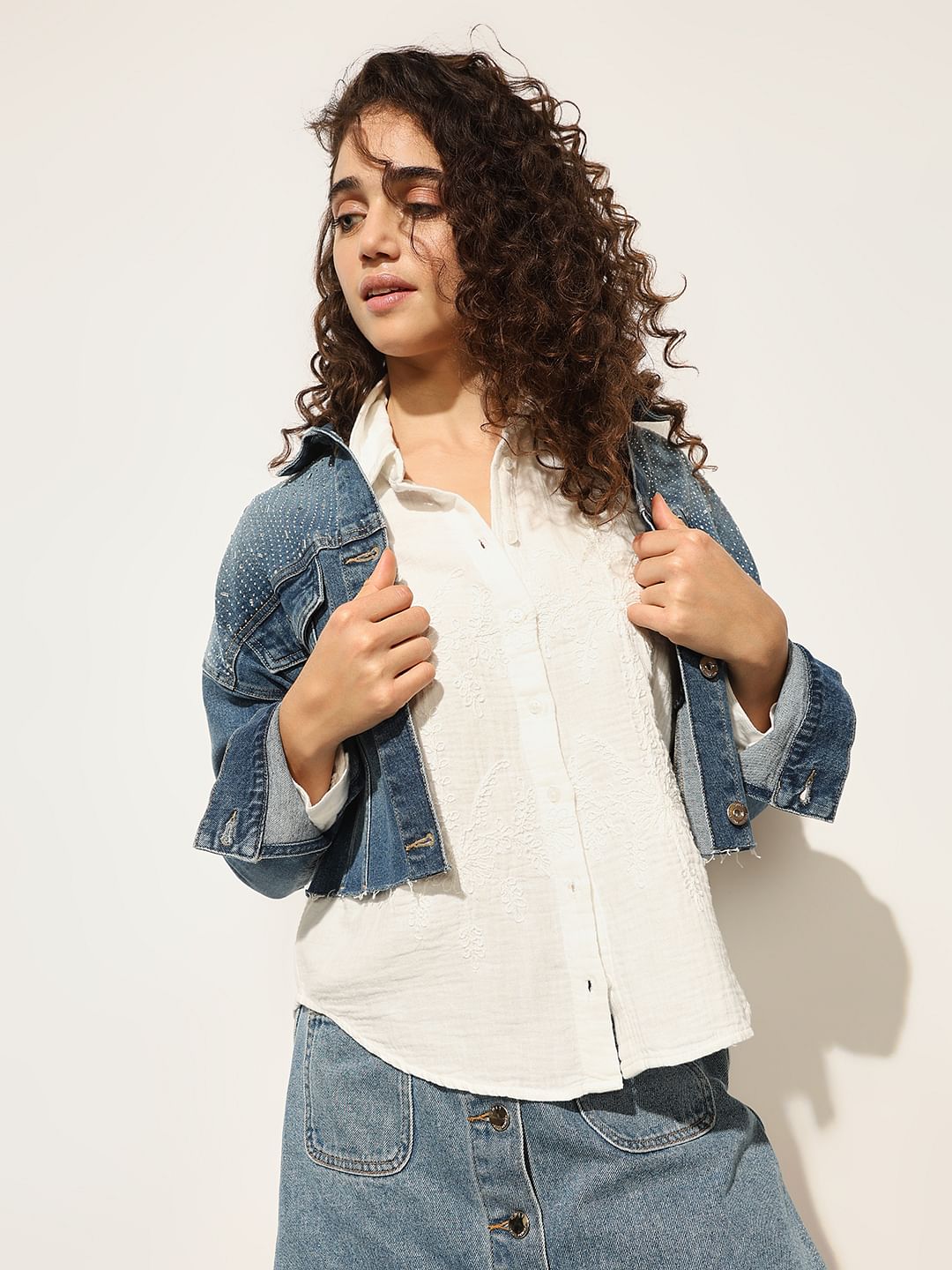 White Embroidered Cotton Shirt