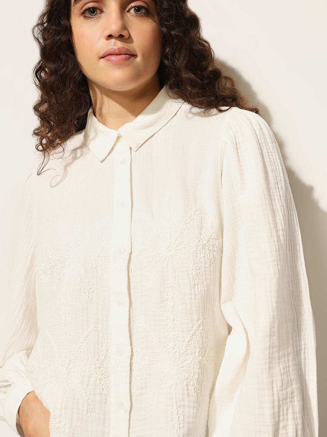 White Embroidered Cotton Shirt