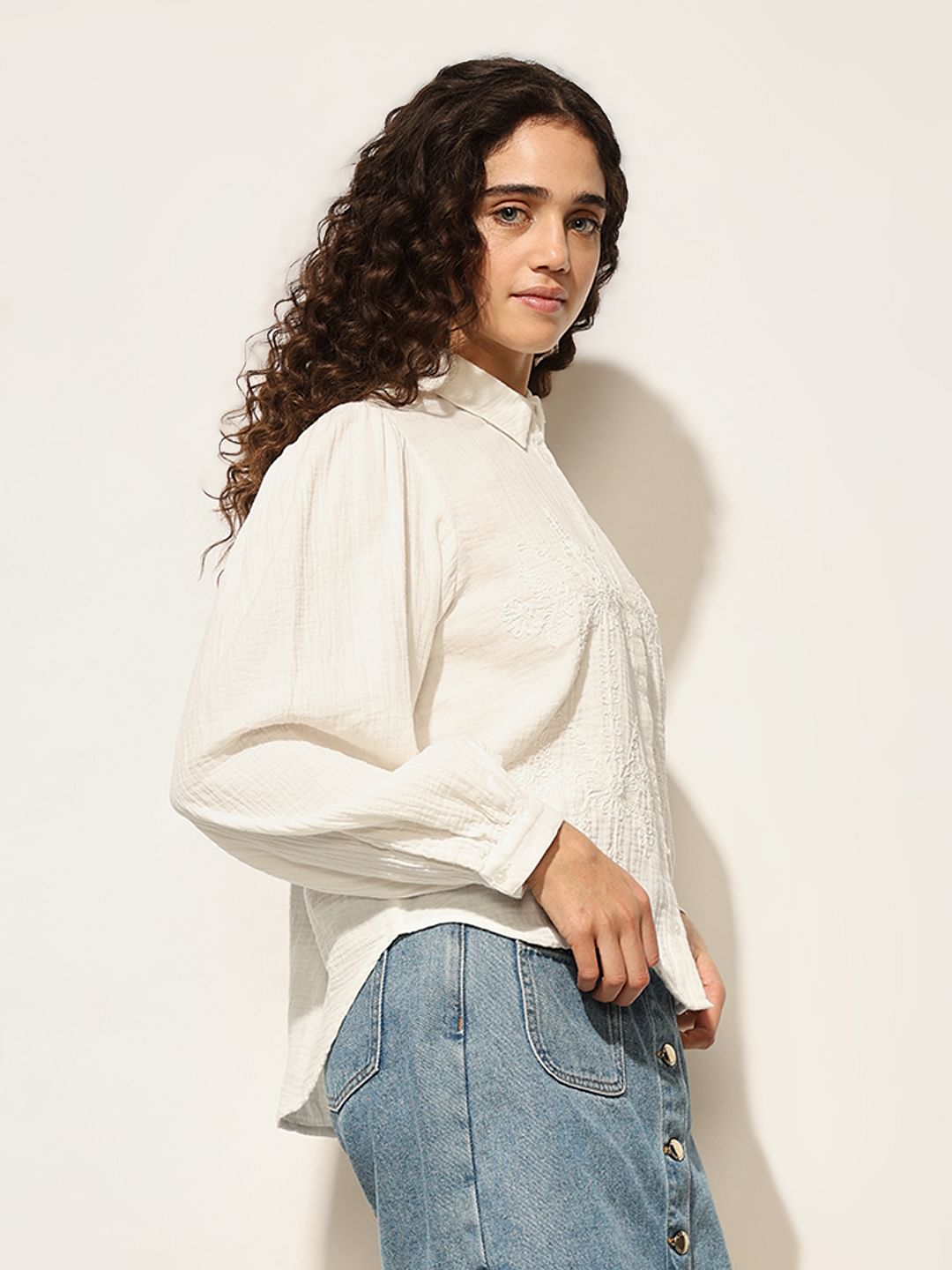 White Embroidered Cotton Shirt