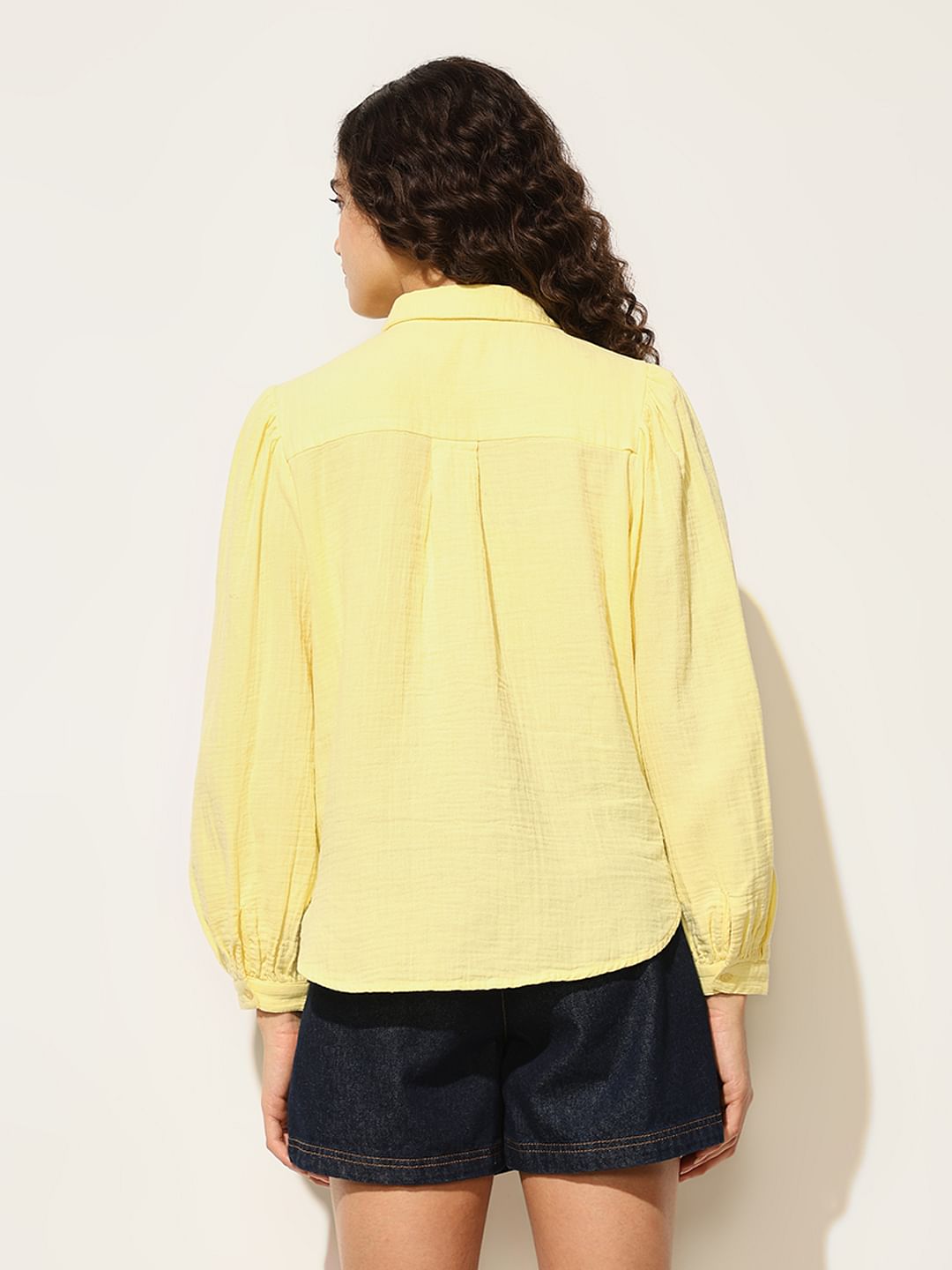Yellow Embroidered Cotton Shirt