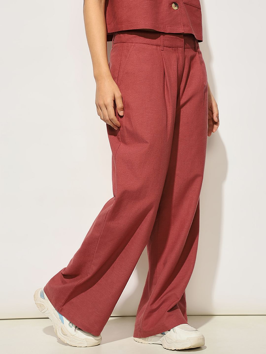 Maroon Linen Blend Pants