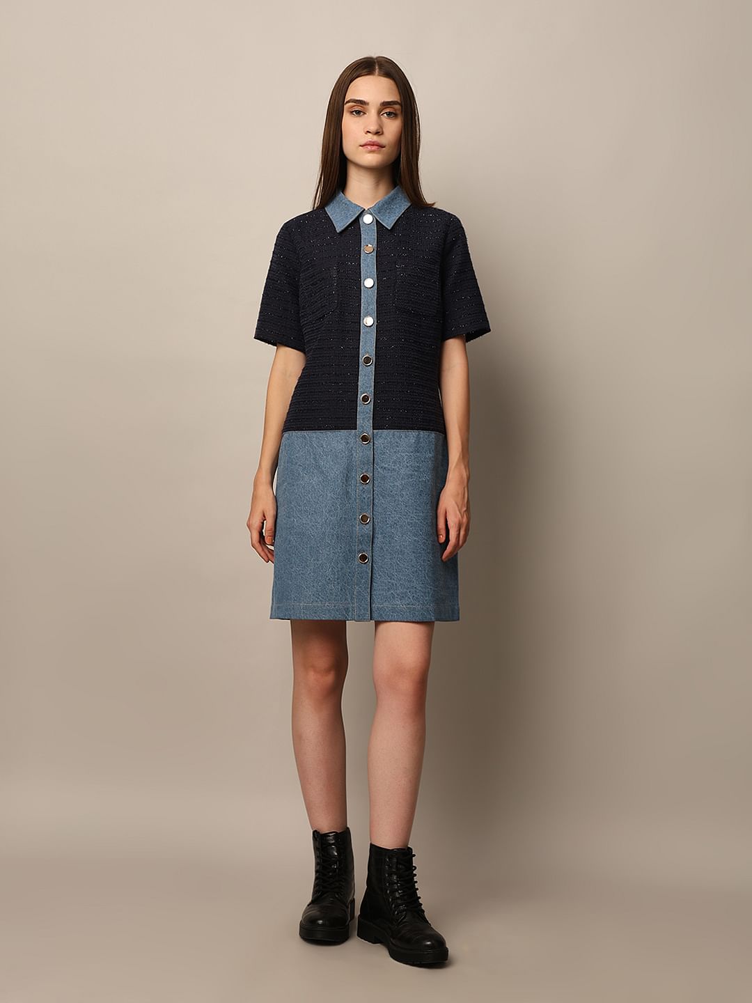 Blue Half Shimmer Denim Dress