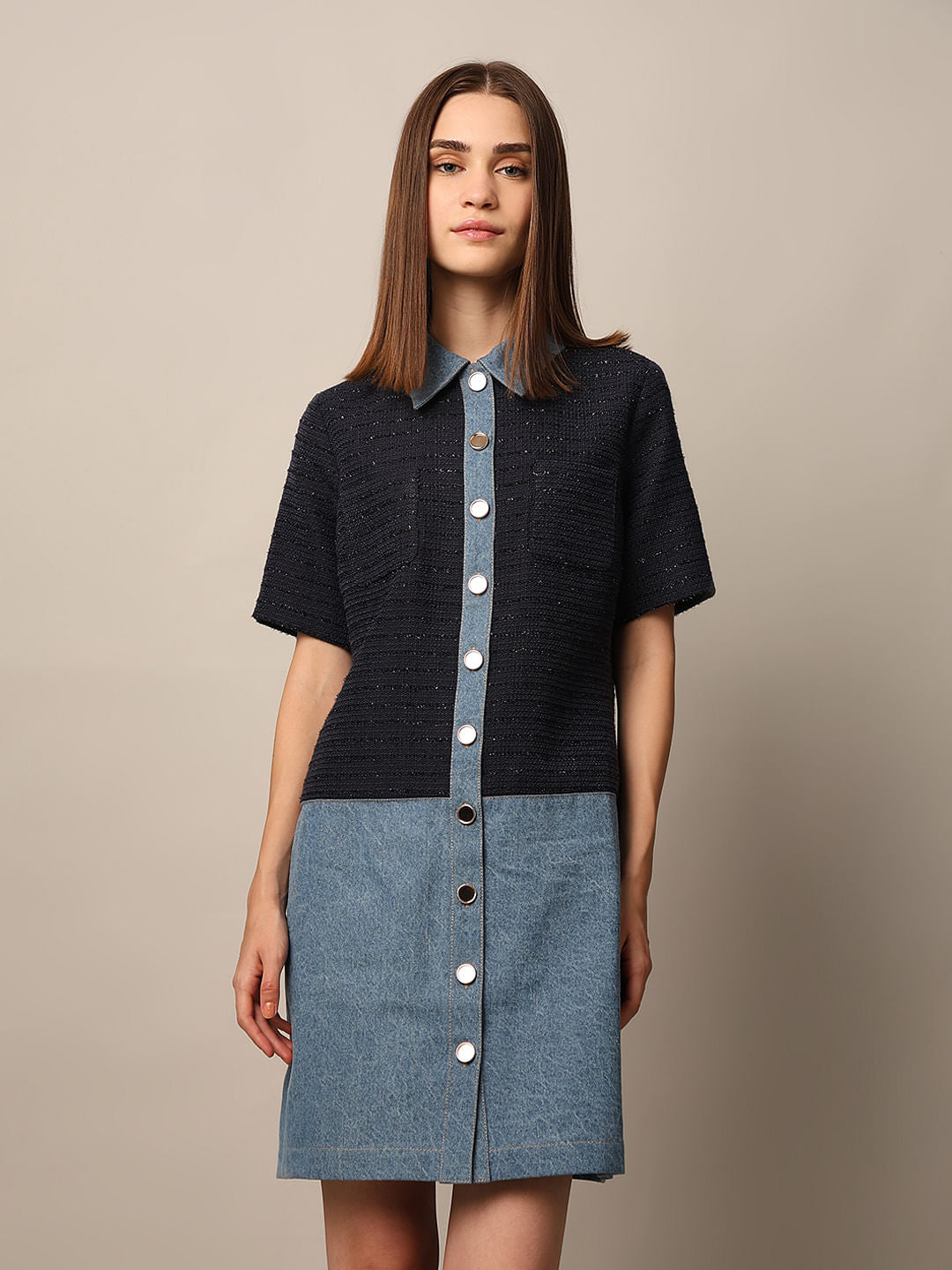 Blue Half Shimmer Denim Dress