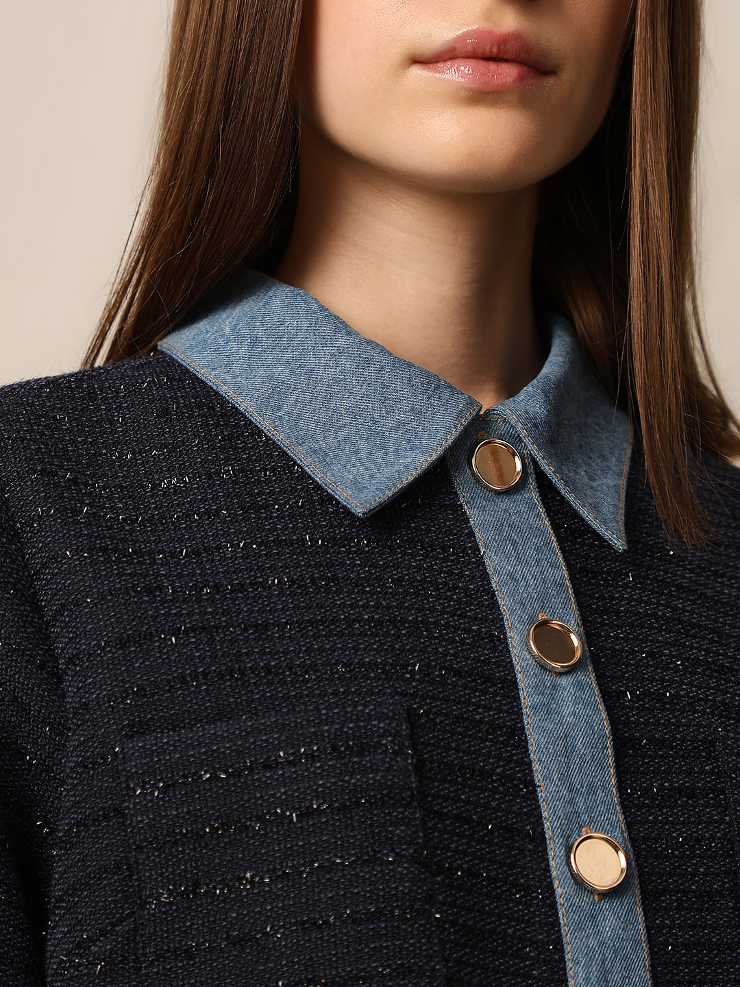 Blue Half Shimmer Denim Dress