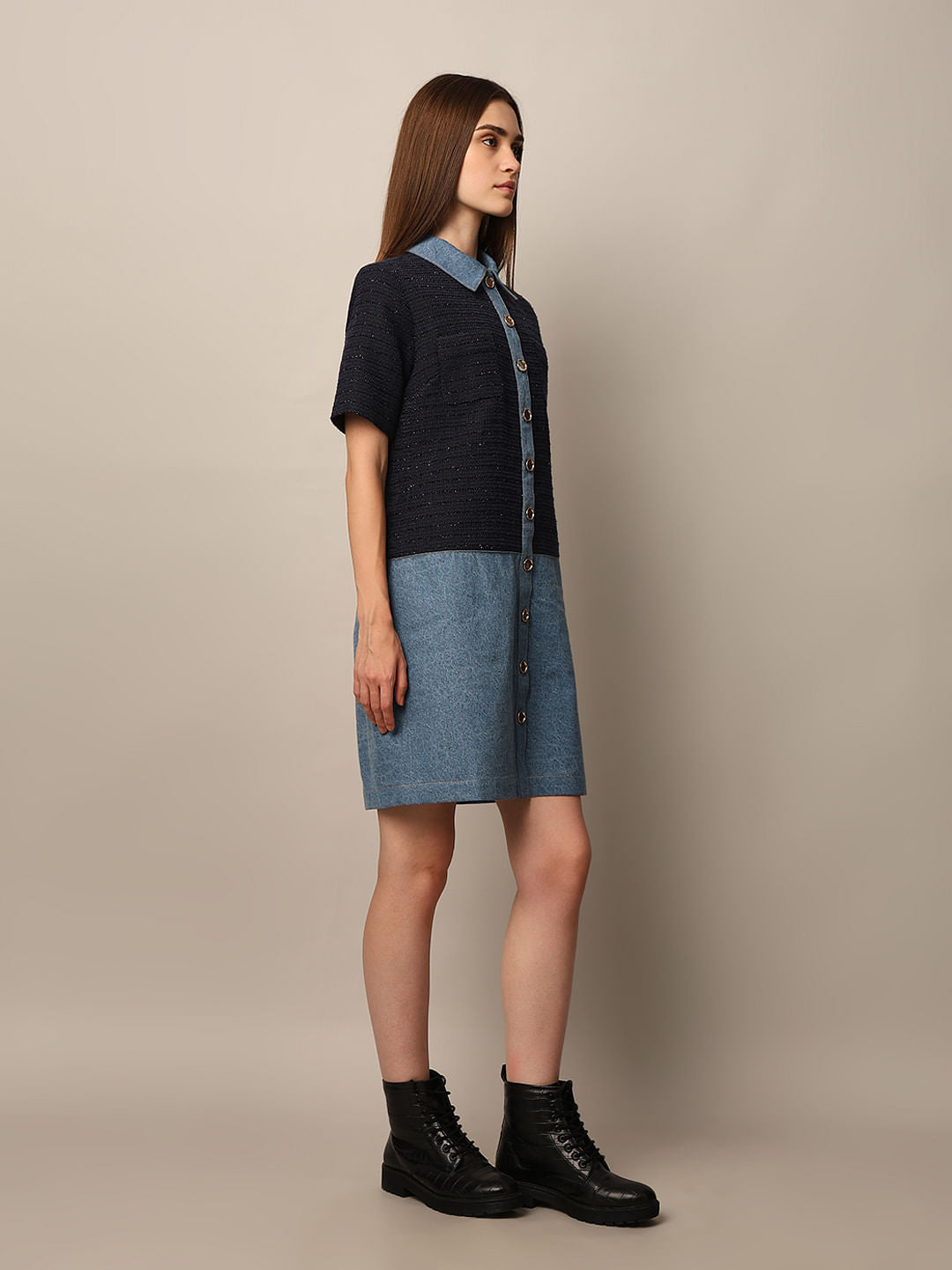 Blue Half Shimmer Denim Dress