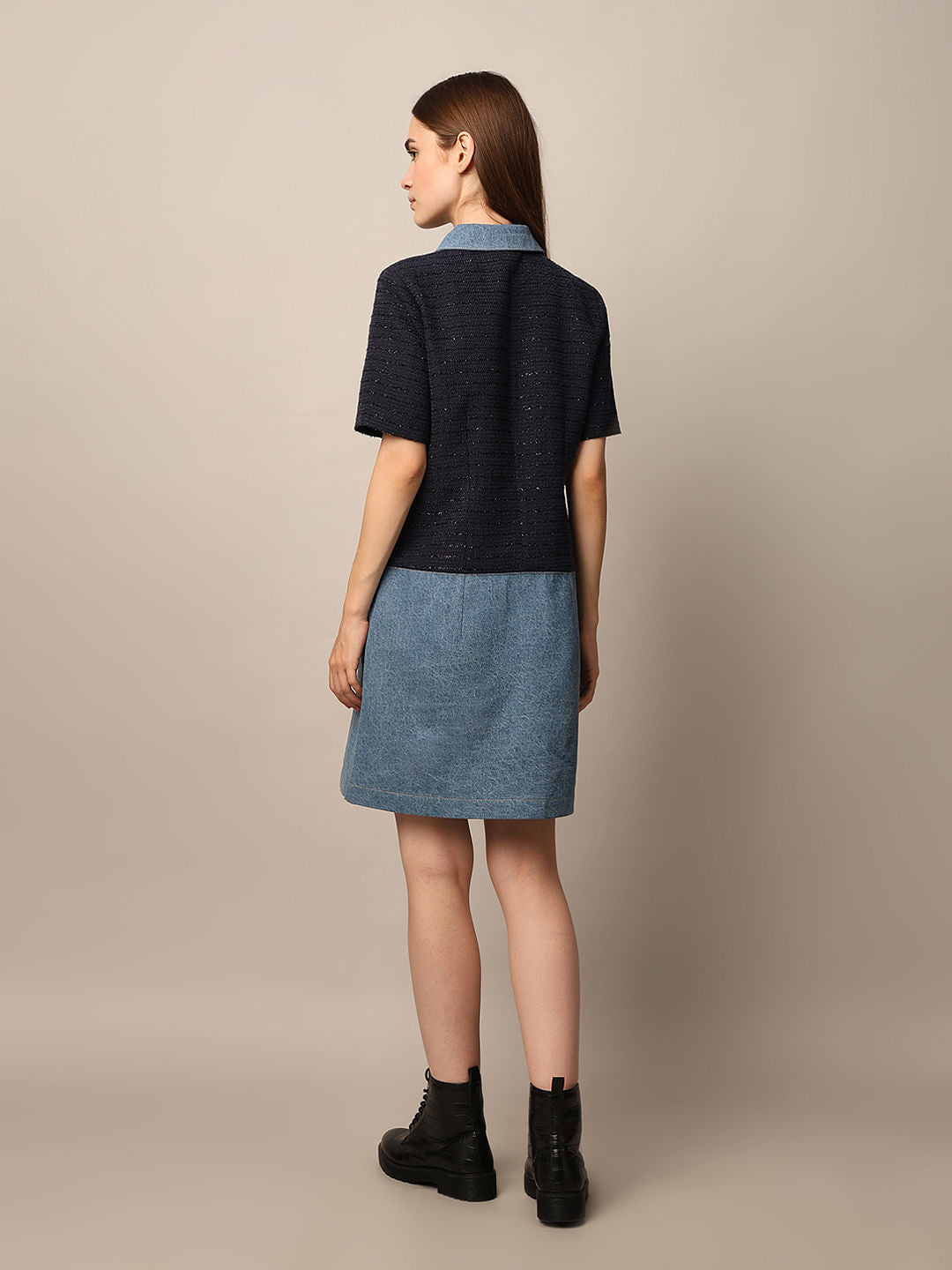 Blue Half Shimmer Denim Dress