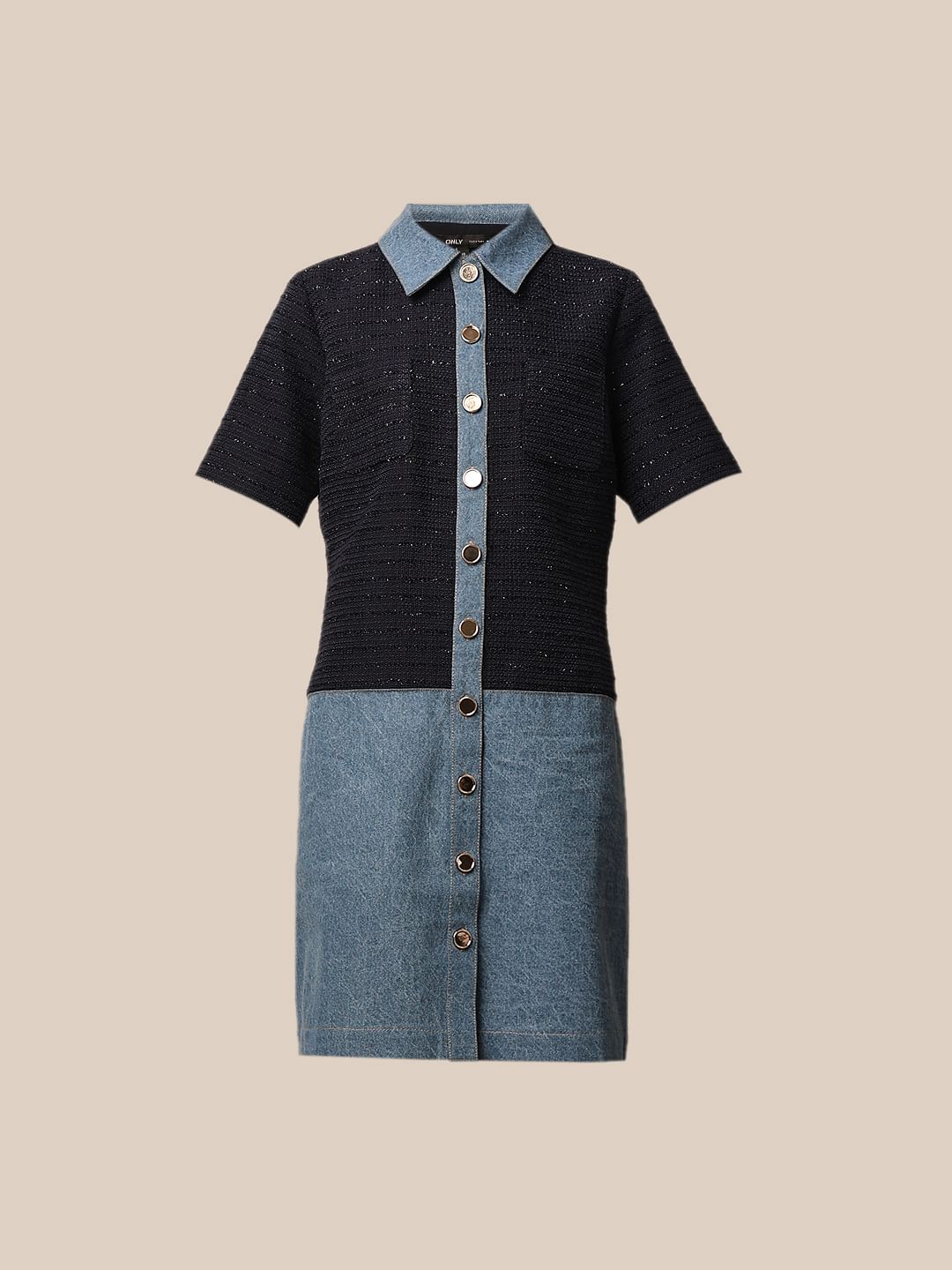 Blue Half Shimmer Denim Dress