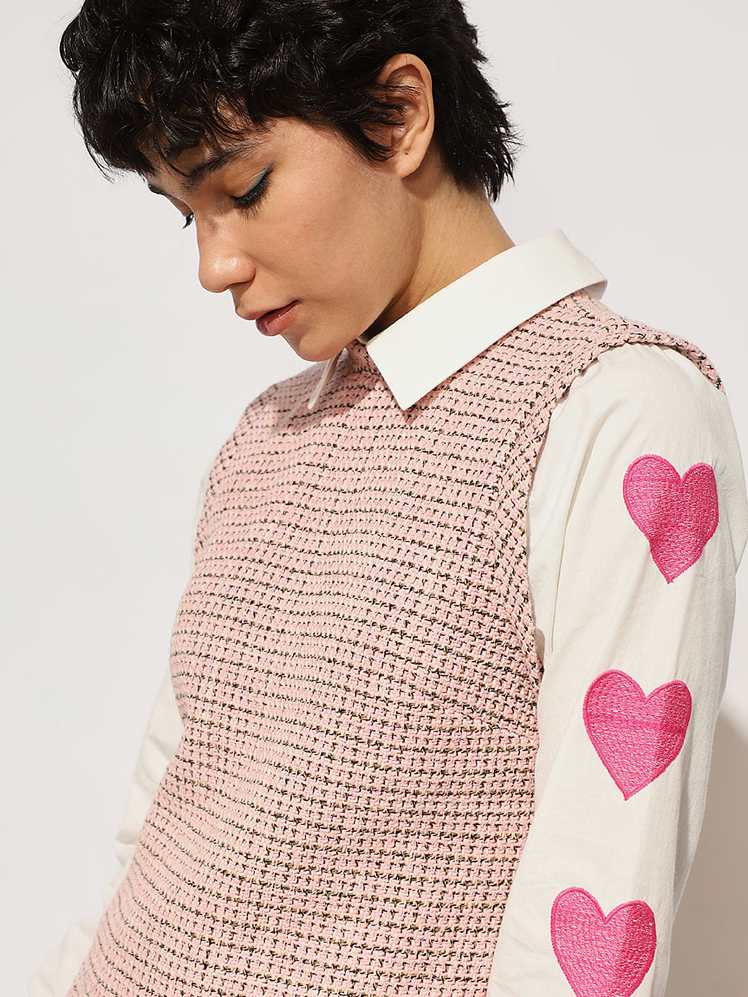 Pink Shirt Insert Tweed Dress