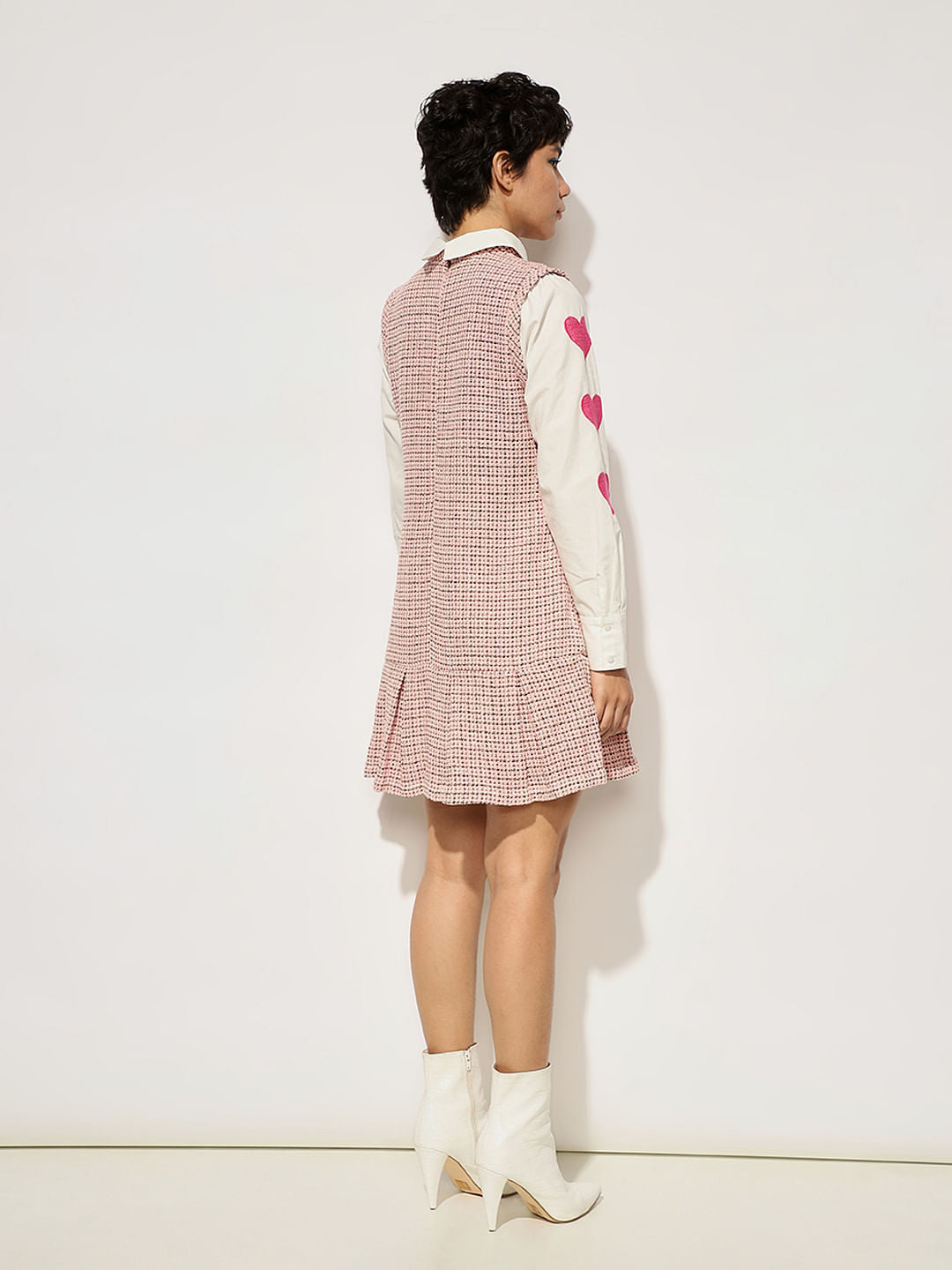 Pink Shirt Insert Tweed Dress