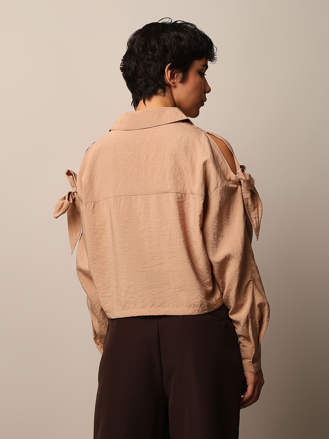 Brown Bow Knot Detail Shirt