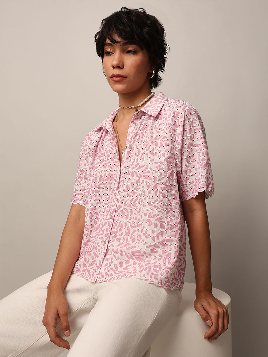 Pink Schiffli Cotton Shirt