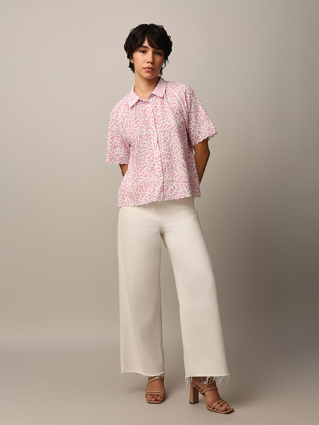 Pink Schiffli Cotton Shirt