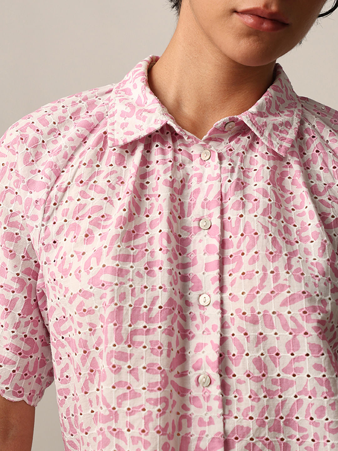 Pink Schiffli Cotton Shirt