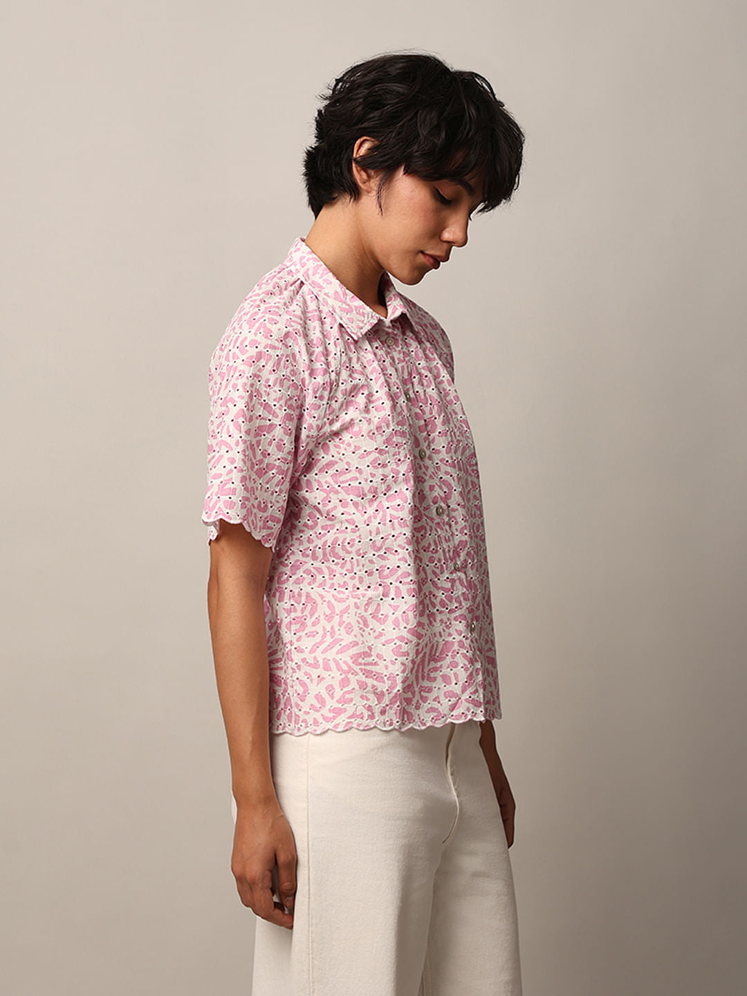 Pink Schiffli Cotton Shirt