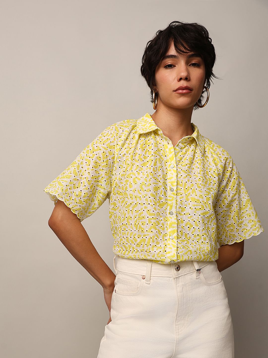 Green Schiffli Cotton Shirt