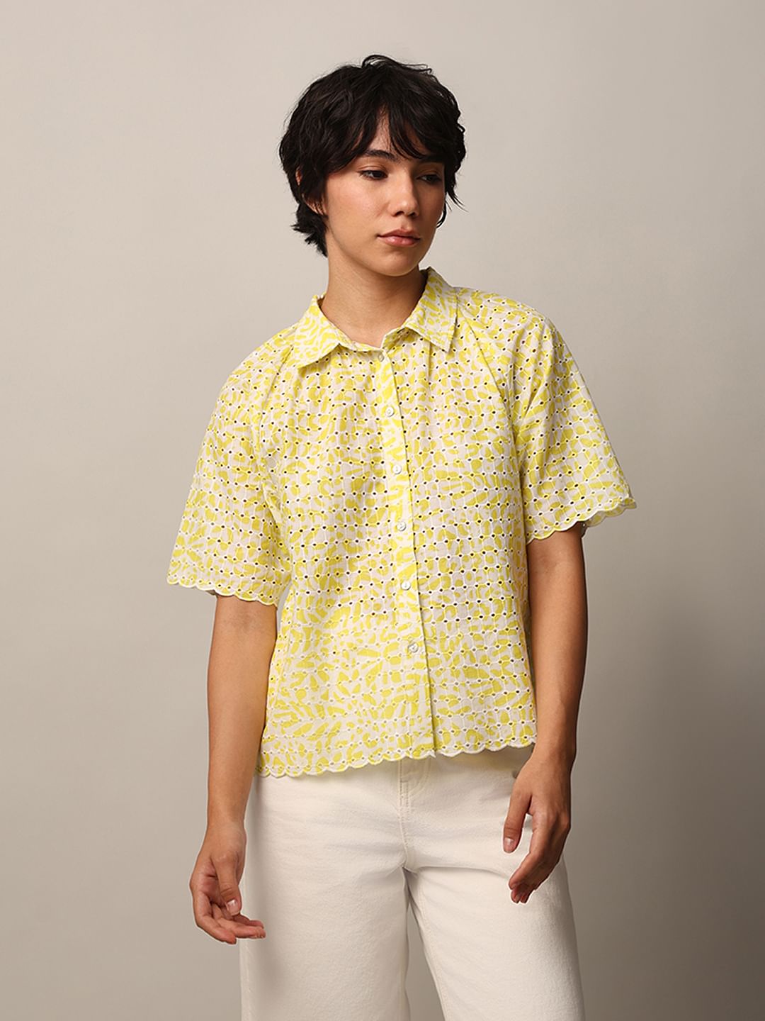 Green Schiffli Cotton Shirt