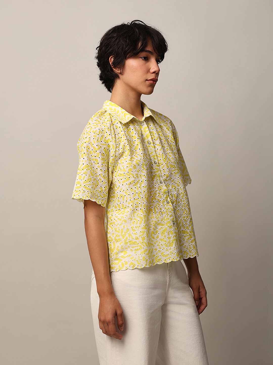 Green Schiffli Cotton Shirt