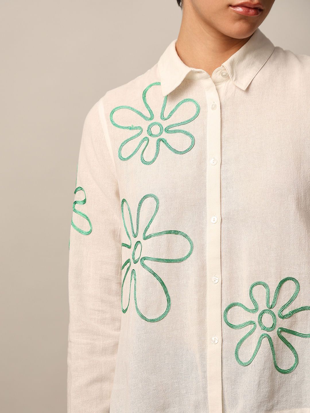 White Cotton Embroidered Shirt