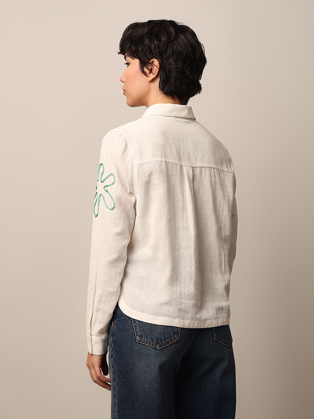 White Cotton Embroidered Shirt