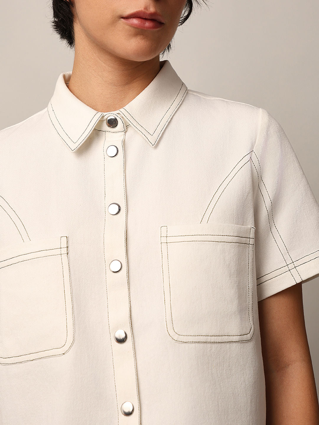 White Contrast Stitch Shirt