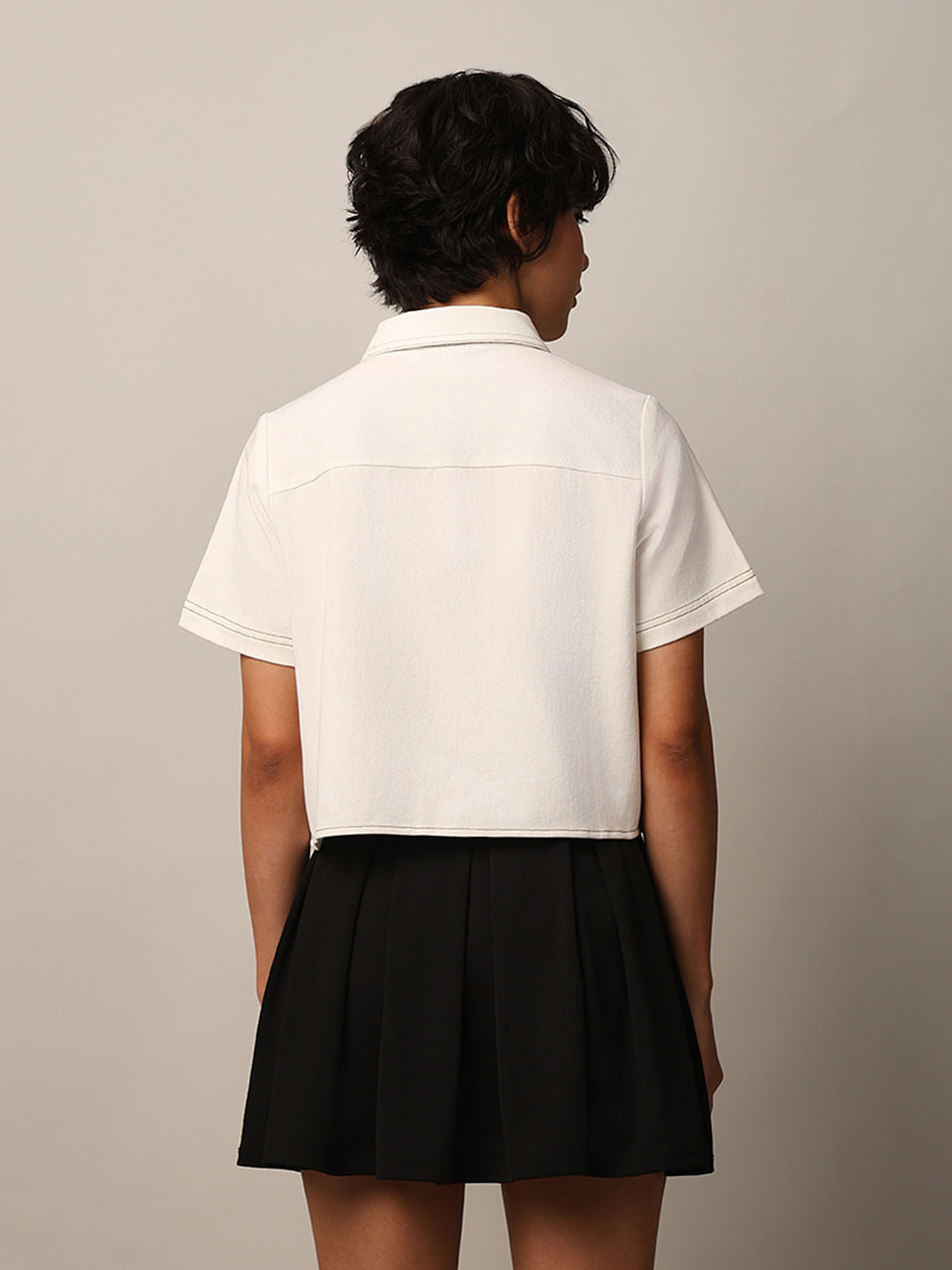 White Contrast Stitch Shirt