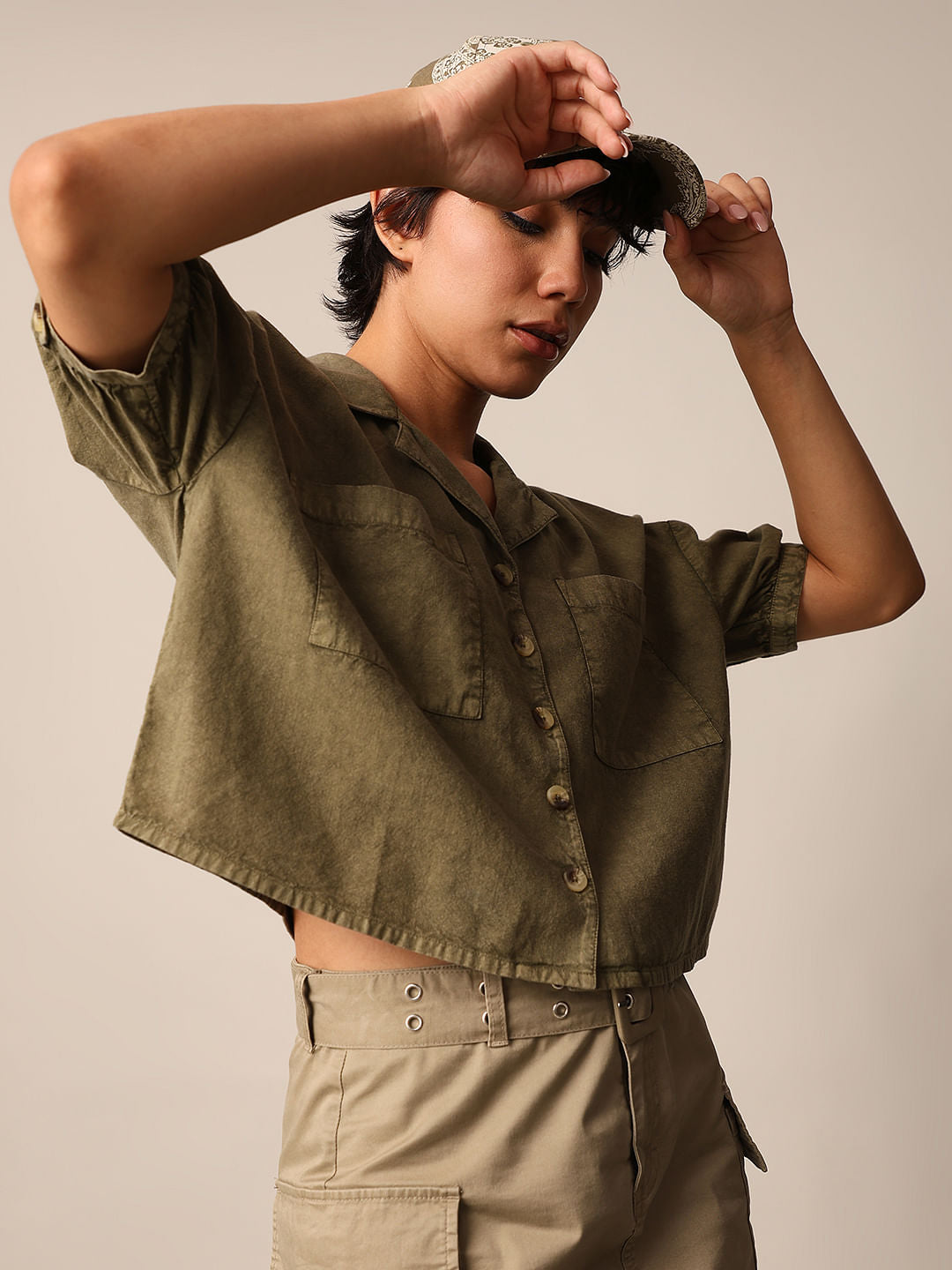 Olive Cropped Shirt