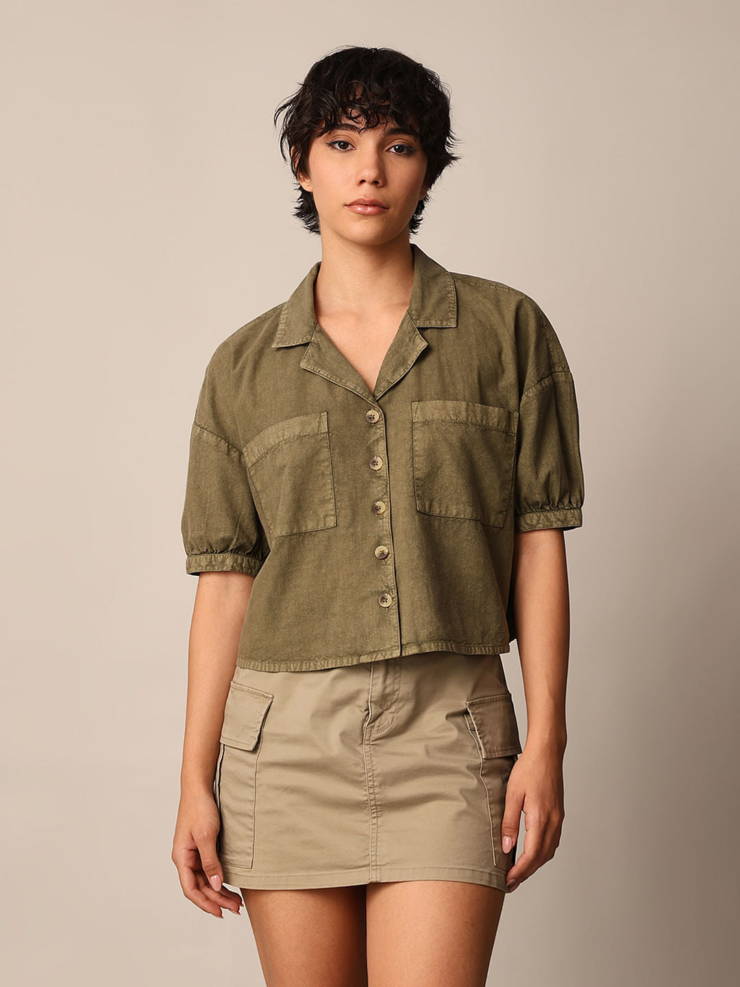 Olive Cropped Shirt