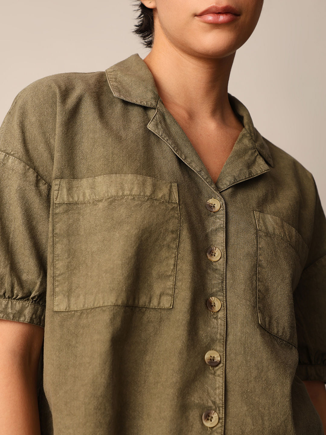 Olive Cropped Shirt
