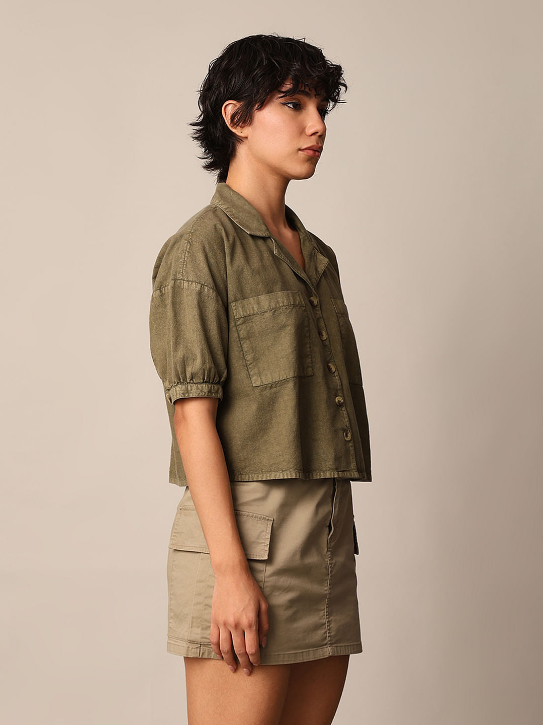 Olive Cropped Shirt
