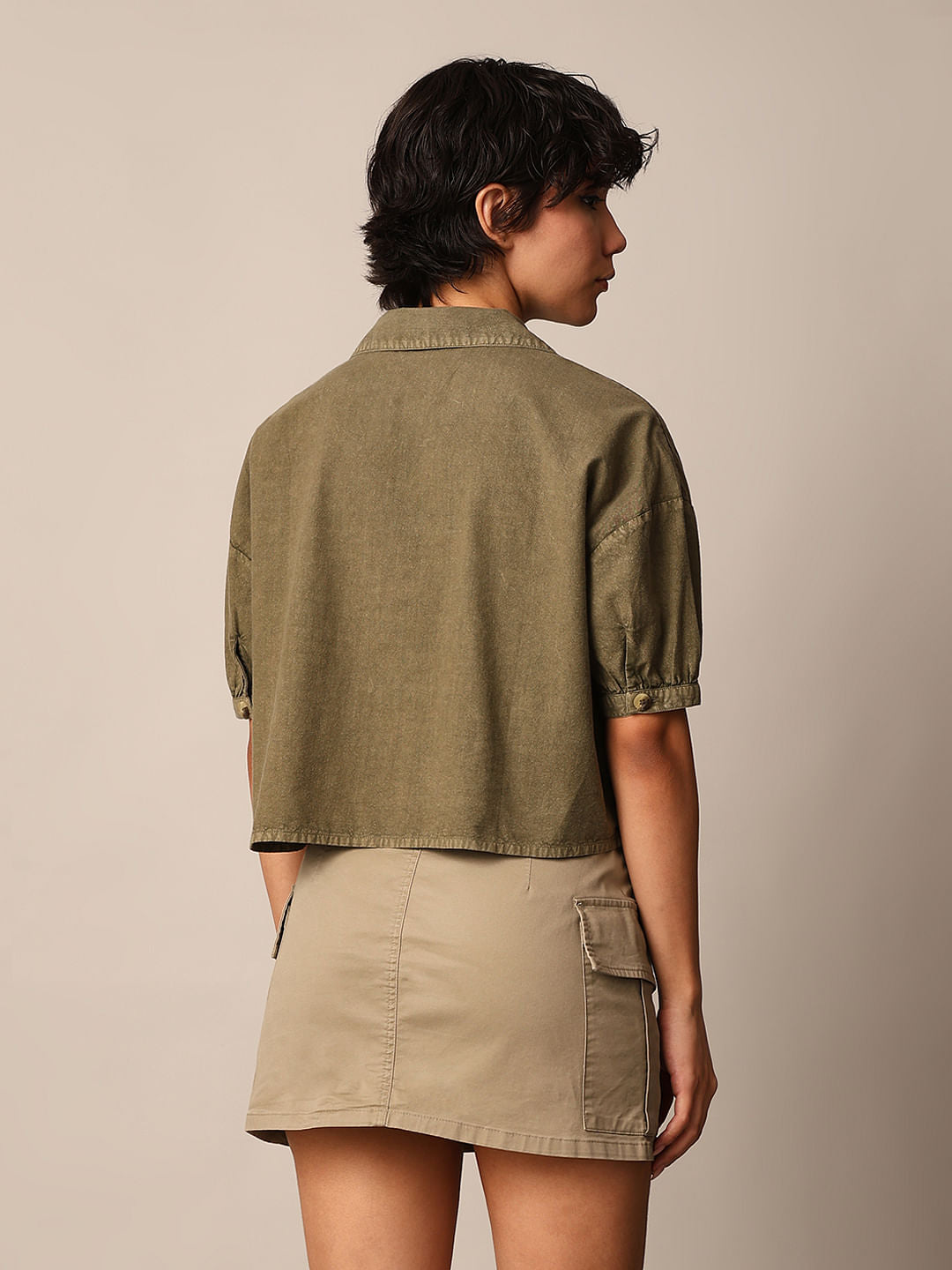 Olive Cropped Shirt