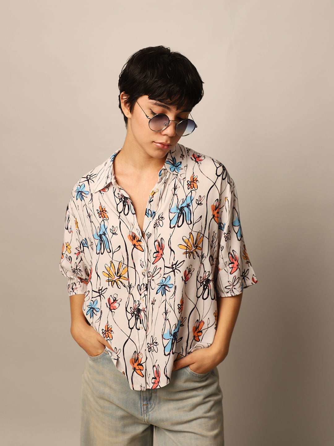 White Printed Viscose Shirt