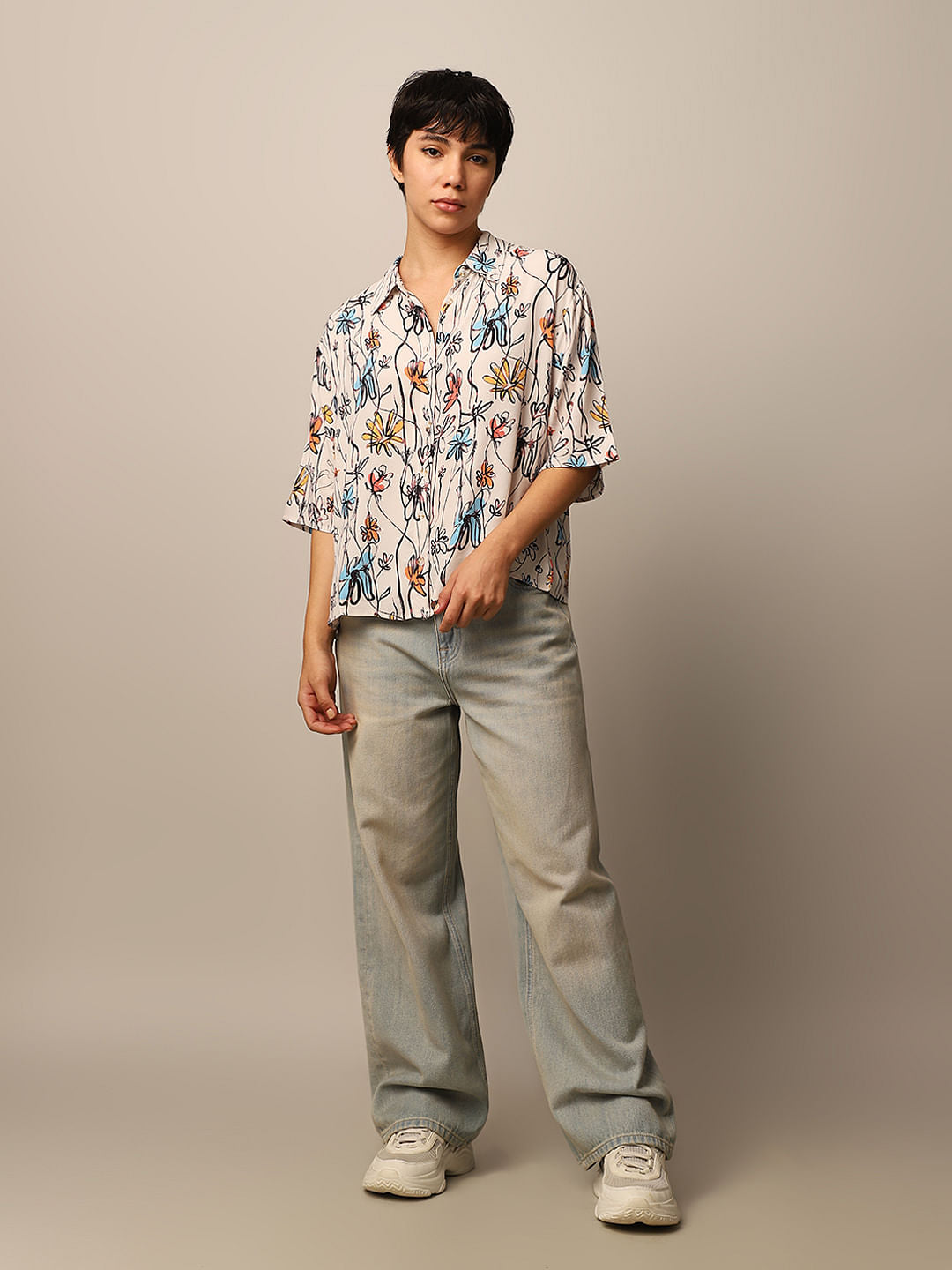 White Printed Viscose Shirt